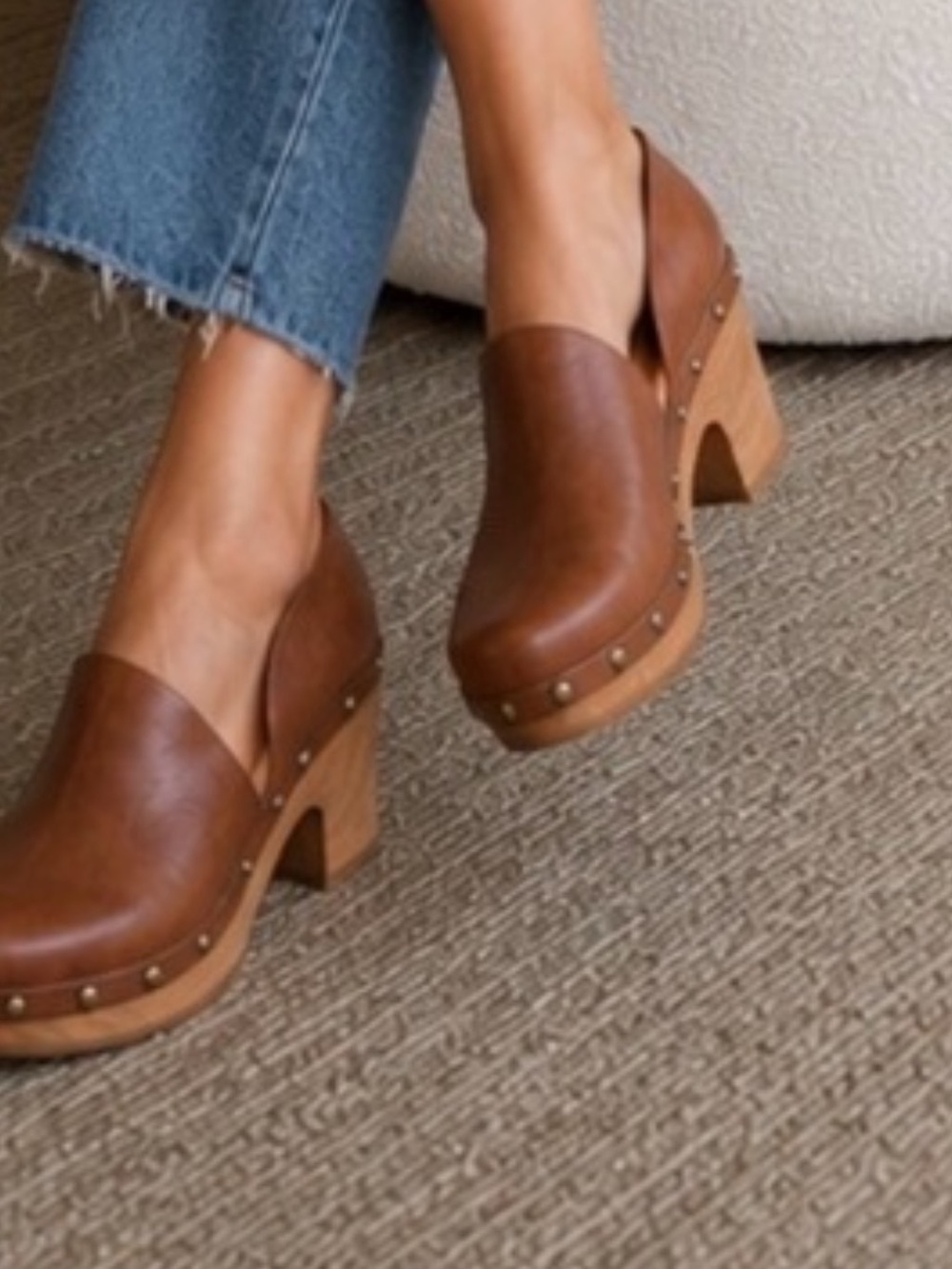 Korks Arielle D'orsay clog booties chunky wood sole studded detailing size 9 - Picture 11 of 11